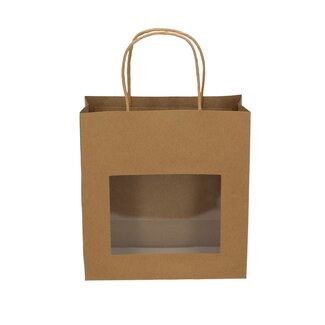 4A Gift Bags with Window | Colour: Brown | Length 8 centimetres | Width 18 centimetres | Height 19 centimetres | Per 12 bags