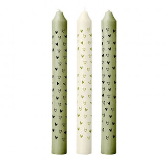 4A Candle with Hearts | Colour: Green | Diameter 2.2 centimetres | Length 20 centimetres | Per 3 candles
