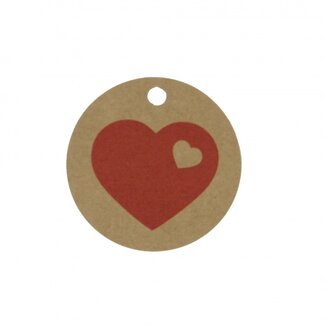 4A Label Card with Heart | Colour: Light Brown | Diameter 5 centimetres | Per 50 labels