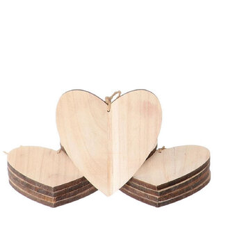 4A Houten Hart Hanger Decoratie | Kleur: Lichtbruin | Lengte 15 centimeter | Per 10 harten