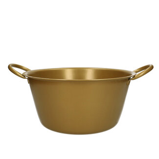 4A Zinken Teil Bloempot Plantenpot met handvaten | Kleur: Goudkleurig | Diameter 25 centimeter | Hoogte 13 centimeter | Per 10 teilen