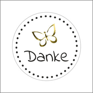 4A Card Label with German text “Danke” | Colour: Natural White | Diameter 39 millimetres | Per 500 labels