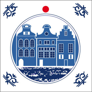 4A Label Card with Houses | Colour: White Blue | Width 7 centimetres | Height 7 centimetres | Per 20 labels