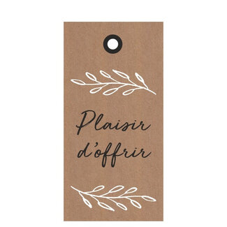 4A Label Card with French text “Plaisir d’offrir” | Colour: Light Brown | Width 5 centimetres | Height 10 centimetres | Per 20 labels