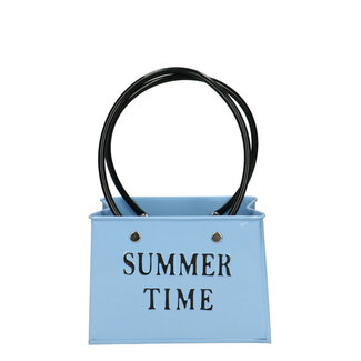 4A Zink Blumentopf Pflanzgefäß taschenform Text „Summer Time“ | Farbe: Hellblau | Höhe 11 Zentimeter | Länge 14 Zentimeter | Breite 7 Zentimeter | Pro 6 Blumentöpfe