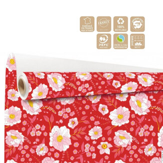 4A Paper on Roll Flower Pattern “Olga” | Colour: Mixed Colours Red | Width 80 centimetres | Length 40 metres | Per roll