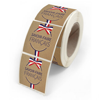 4A Label Sticker with French text “Savoir Fai Francais” | Colour: Mixed colours | Width 40 millimetres | Height 35 millimetres | Per 500 stickers