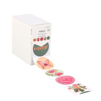 4A Label Sticker met Tropical print | Kleur: Gemengde kleuren | Diameter 40 millimeter | Per 500 stickers