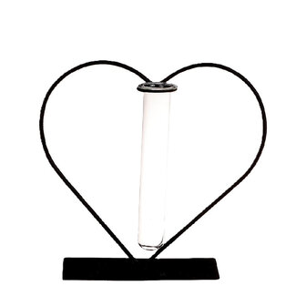 4A Hart met Glazen Buis Vaasje | Kleur: Grijs | Lengte 14 centimeter | Breedte 6 centimeter | Hoogte 19.5 centimeter | Per 8 harten