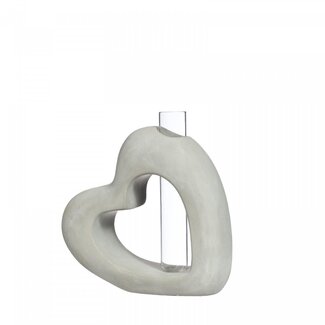 4A Open Heart with Glass Tube Vase | Colour: Grey | Vase diameter 2 centimetres | Length 12.5 centimetres | Per 6 hearts