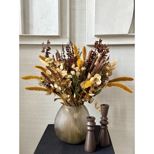 Trockenblumenstrauß Amber Glory | Länge ± 60 Zentimeter | Mit ockerfarbenen und braunen Trockenblumen