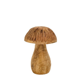 4A Houten Paddestoel Hanger Decoratie | Kleur: Bruin | Diameter 8 centimeter | Lengte 11 centimeter | Per 6 paddestoelen