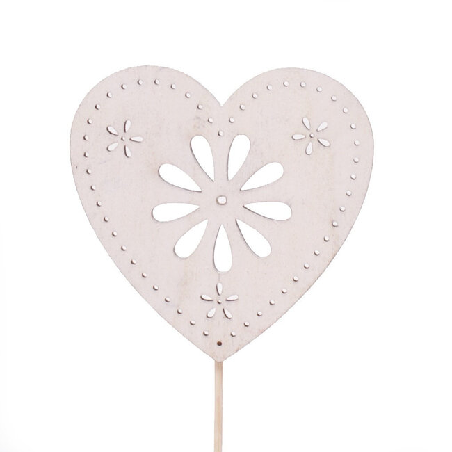 Wooden Heart Flower Stick | Colour: Natural White | Length ±10 centimetres | Diameter 8 centimetres | Per 25 sticks