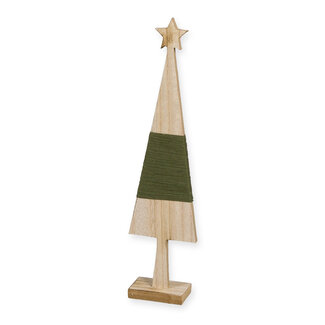 4A Wooden Christmas Tree Decoration with Rope | Colour: Green | Diameter 8 centimetres | Height 35 centimetres | Per 4 Christmas trees