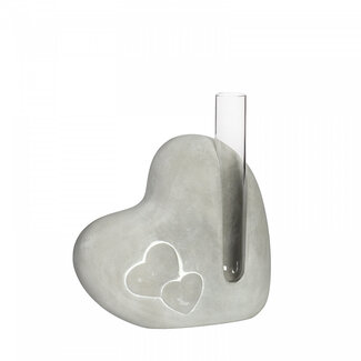 4A Glass Heart with Tube Vase | Colour: Grey | Height 12.5 centimetres | Tube vase diameter 2 centimetres | Per 6 hearts