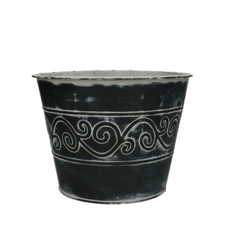 4A Zink Blumentopf Pflanzentopf „Barock“ | Farbe: Grau | Durchmesser 21 Zentimeter | Höhe 16 Zentimeter | Pro 5 Blumentöpfe