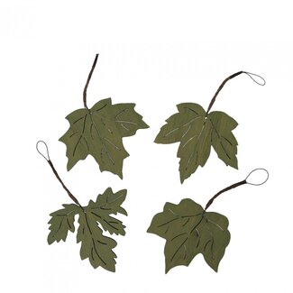 4A Houten Herfst Blad Hanger Decoratie | Kleur: Groen | Lengte 8 centimeter | Breedte 8 centimeter | Per 4 hangers