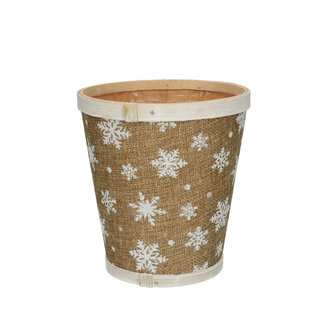 4A Houten Bloempot Plantenbak Sneeuwvlok | Kleur: Bruin Wit | Diameter 13 centimeter | Hoogte 14 centimeter | Per 10 bloempotten