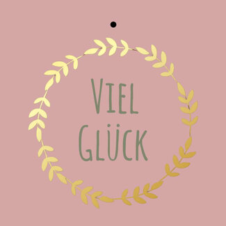 4A Etikett Karte mit deutschem Text „Viel Glück!“ | Farbe: Rosa | Breite 7 Zentimeter | Höhe 7 Zentimeter | Pro 20 Etiketten