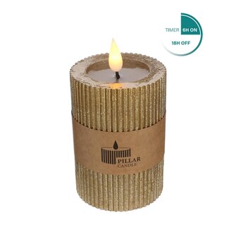 4A Kaars Stomp Geribbeld LED | Kleur: Goudkleurig | Diameter 7 centimeter | Hoogte 10 centimeter | Exclusief AAA batterijen | Per 6 kaarsen