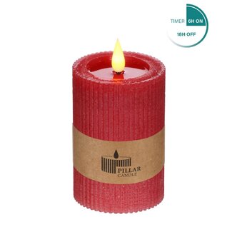 4A Kerze Stumpf Gerippt LED | Farbe: Rot | Durchmesser 7 Zentimeter | Höhe 10 Zentimeter | Ohne AAA-Batterien | Pro 6 Kerzen