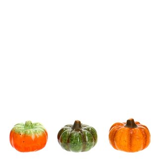 4A Pompoen Decoratie | Kleur: Gemengde Kleuren | Lengte 6 centimeter | Breedte 7 centimeter | Hoogte 4.5 centimeter | Per 3 pompoenen