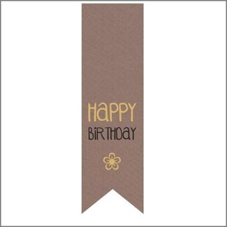 4A Label Sticker with text "Happy Birthday" | Colour: Brown | Width 25 millimetres | Height 85 millimetres | Per 250 labels