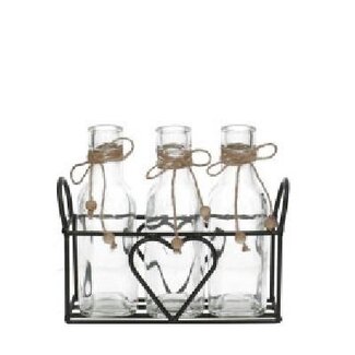 4A Heart Basket with 3 Bottles | Colour: Black | Bottle Diameter 5 centimetres | Height 15.5 centimetres | Per 6 baskets
