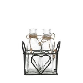 4A Heart Basket with 2 Bottles | Colour: Black | Bottle Diameter 5 centimetres | Height 15.5 centimetres | Per 8 baskets