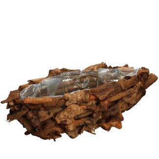 4A Driftwood Flower Pot Planter | Colour: Dark Brown | Length 42 centimetres | Width 22 centimetres | Height 14 centimetres | Per flower pot