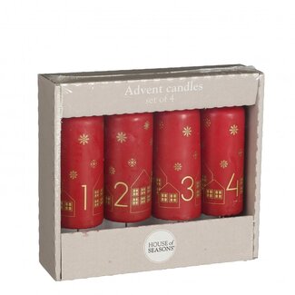 4A Candle Pillar Advent | Colour: Red | Diameter 4 centimetres | Height 10 centimetres | Per 4 candles