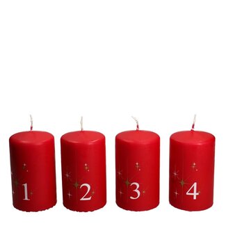 4A Candle Pillar Advent “Safe Candle” | Colour: Red | Diameter 6 centimetres | Height 10 centimetres | Set of 4 candles