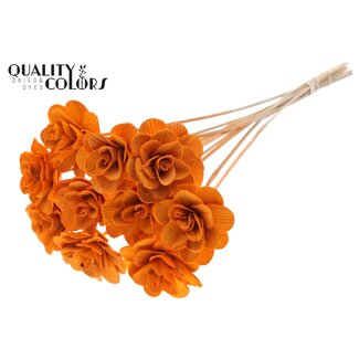 QC Shola Houten Roos op stok | Kleur: Oranje | Shola Beetal Rose Bijsteker | Diameter roos 8 centimeter | Lengte bijsteker ± 50 centimeter | Per 10 bijstekers