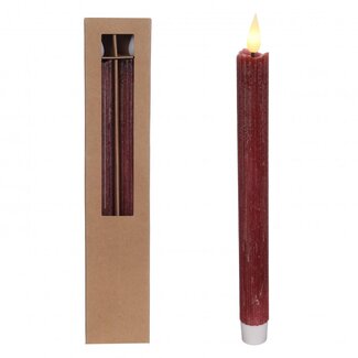 4A Pencil Candle LED | Colour: Bordeaux Red | Diameter 2.1 centimetres | Height 25 centimetres | Excluding AAA batteries | Per 2 candles