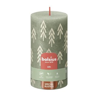 4A Candle Rustic Silhouette Pillar | Colour: Green | Diameter 7 centimetres | Height 13 centimetres | Per 4 candles