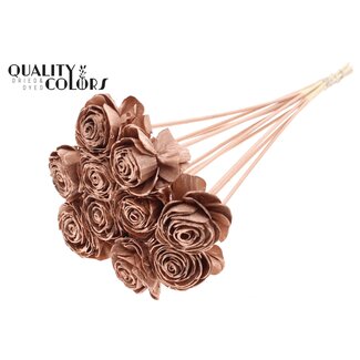 QC Shola Houten Roos op stok | Kleur: Koperkleurig | Shola Beauty Rose Bijsteker | Diameter roos 6 centimeter | Lengte bijsteker ± 50 centimeter | Per 10 bijstekers