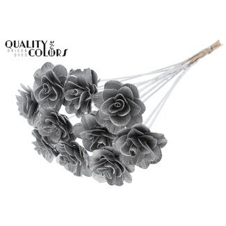 QC Shola Houten Roos op stok | Kleur: Zilverkleurig | Shola Beetal Rose Bijsteker | Diameter roos 8 centimeter | Lengte bijsteker ± 50 centimeter | Per 10 bijstekers