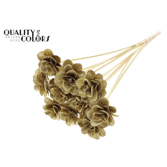 Beetal Rose on stick | Colour: Gold-coloured | Rose diameter 6 centimetres | Stick length ± 50 centimetres | Per 10 sticks