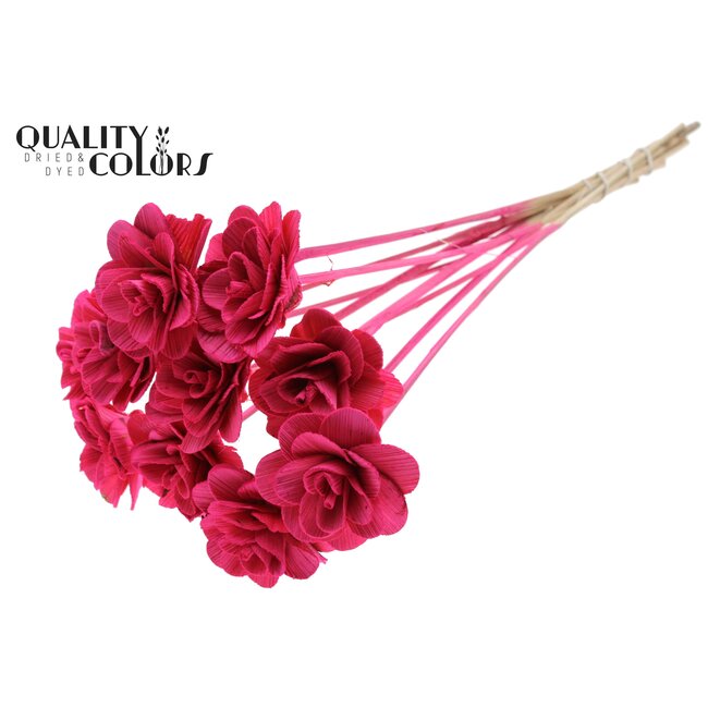 Shola Houten Roos op stok | Kleur: Kerskleurig | Shola Beetal Rose Bijsteker | Diameter roos 8 centimeter | Lengte bijsteker ± 50 centimeter | Per 10 bijstekers
