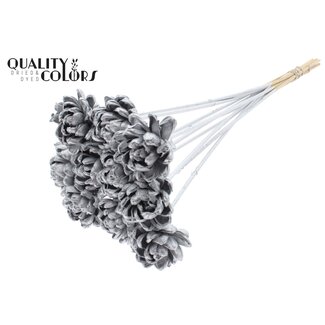 QC Shola Houten Roos op stok | Kleur: Zilverkleurig | Shola New Beauty Rose Bijsteker | Diameter roos 6 centimeter | Lengte bijsteker ± 50 centimeter | Per 10 bijstekers