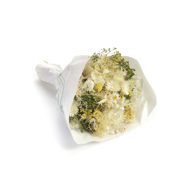 Boeket droogbloemen Farfalla Bianco Giallo | Lengte ± 40 centimeter | Met witte en lichtgele droogbloemen