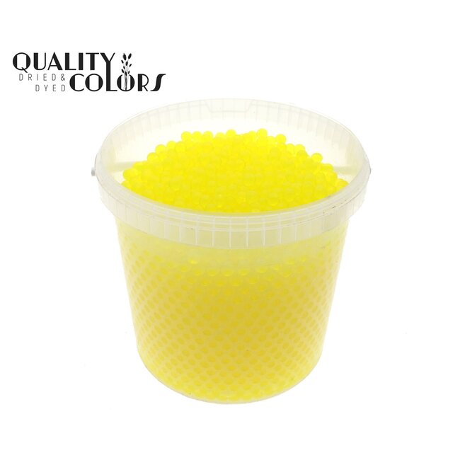 Hydrogelparels in herbruikbare emmer | Kleur: Geel | Diameter 2.5 - 3 millimeter | Inhoud emmertje 10 liter | Per emmertje