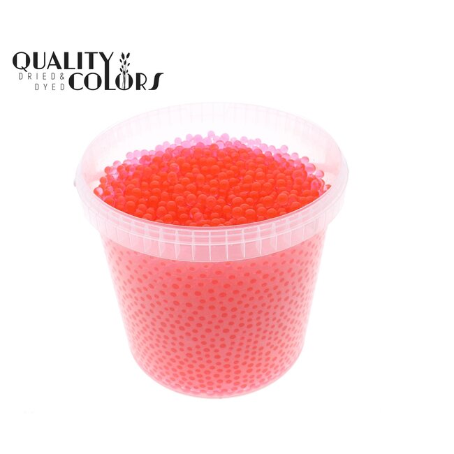 Hydrogel pearls in reusable bucket | Colour: Red | Diameter 2.5 - 3 millimetres | Bucket content 10 litres | Per bucket