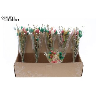 QC Spring Bouquet Dried Flowers | Colour: Frosted Mint Green and Frosted Pink | Length ± 45 centimetres | Per 6 bouquets
