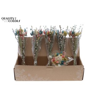 QC Spring Bouquet Dried Flowers | Colour: Frosted Yellow and Frosted Light Blue | Length ± 45 centimetres | Per 6 bouquets