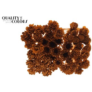 QC Shola Houten Bloemenmix op stok | Kleur: Terracotta | Shola Flower Mix Bijsteker| Lengte bijsteker ± 50 centimeter | Per 50 bijstekers