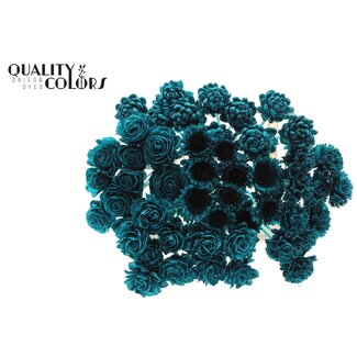 QC Shola Houten Bloemenmix op stok | Kleur: Turquoise | Shola Flower Mix Bijsteker| Lengte bijsteker ± 50 centimeter | Per 50 bijstekers