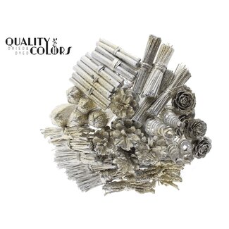 QC Bouquet Mix on Stick | Colour: Platinum with Glitter | Length of stick-in decoration ± 50 centimetres | 40 stick-in decorations per bunch | Per bunch