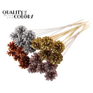 QC Pine cone 5-7cm on stem Metallic chic Mix + Glitter