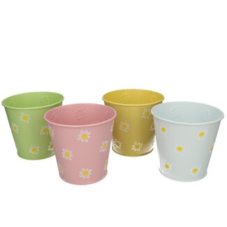 4A Zinken Bloempot Plantenpot “Daisy” | Kleur: Gemengde Kleuren | Diameter 12.5 centimeter | Hoogte 11.5 centimeter | Per 12 bloempotten